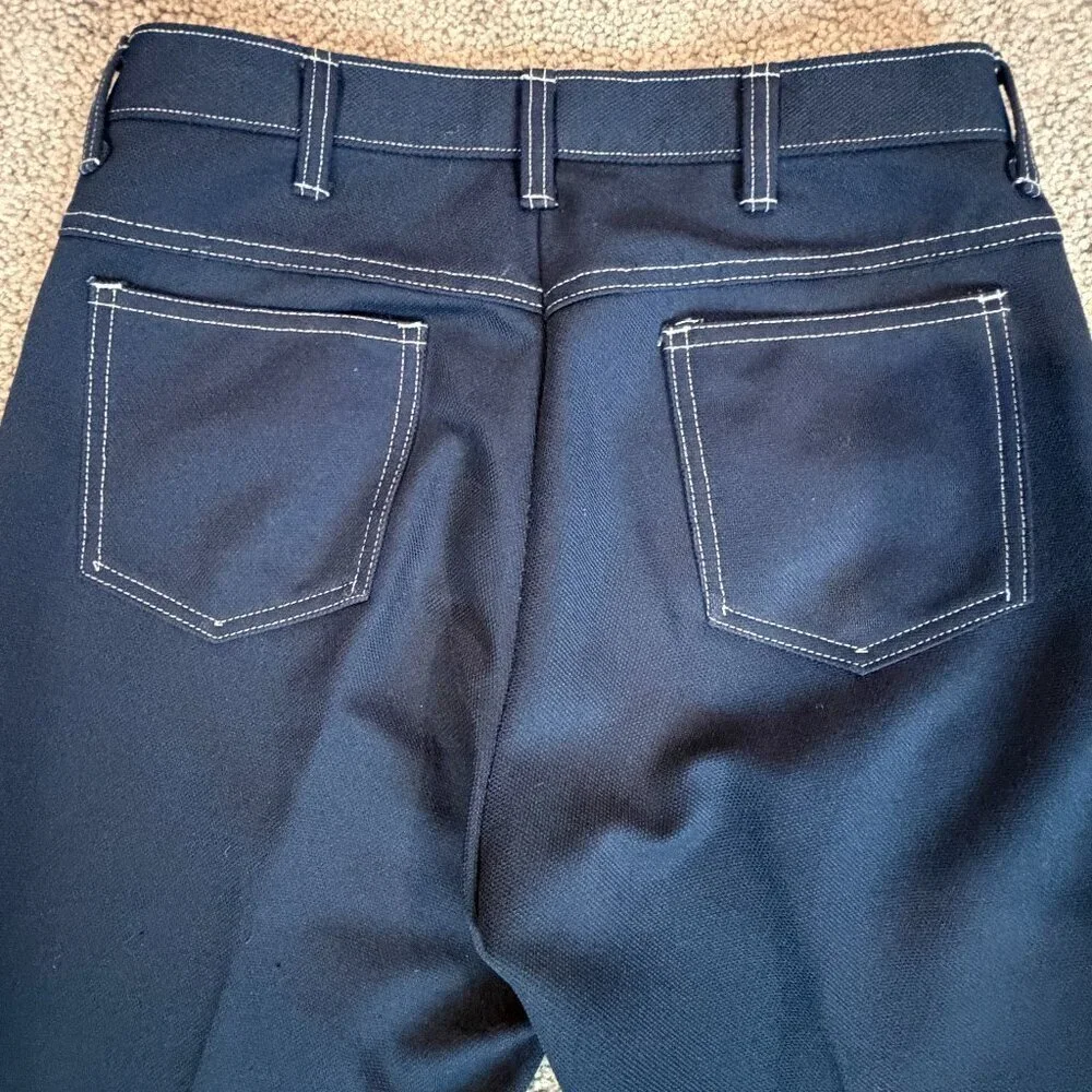 1960's Vintage Weekenders Blue Poly Pants -Lt. Blue Stitching - Men's Size 32x30